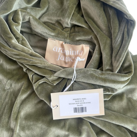 Free People Araminta James Velour Crop Hoodie – Khaki – Size 8 / Small – NWT - Picture 5 of 11